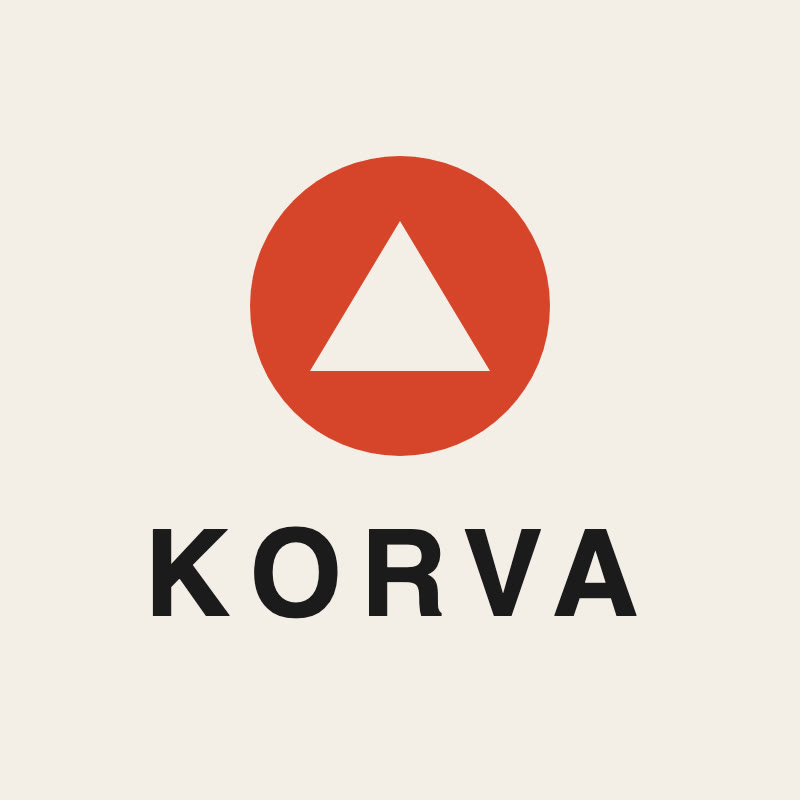The KORVA logo reference as uploaded: red circle, white triangle, wordmark.